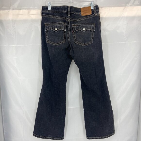 Levis Women 31 Noughties Bootcut Jeans Distressed Black Faded Whiskering Flare - Picture 3 of 10